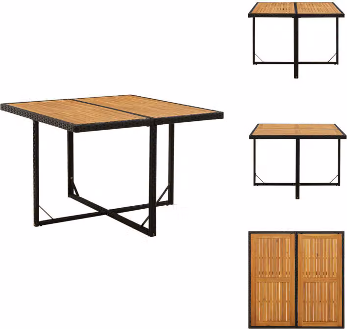 vidaXL Tavolo da giardino nero 109x107x74cm in poly rattan legno massiccio acacia - Tavoli da giardino