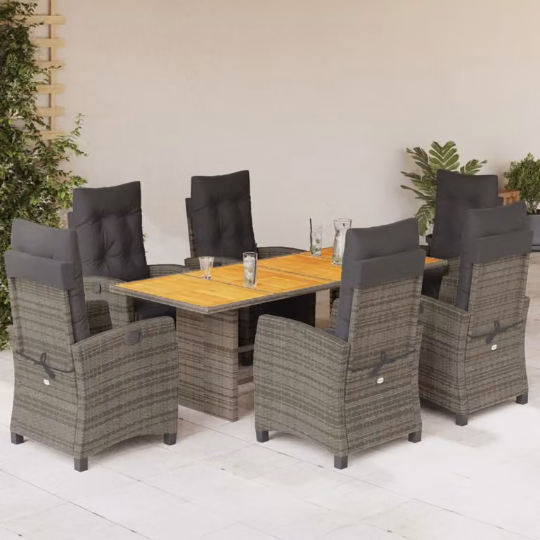 vidaXL Set da Pranzo da Giardino 7 pz in Polyrattan e Legno di Acacia Grigio