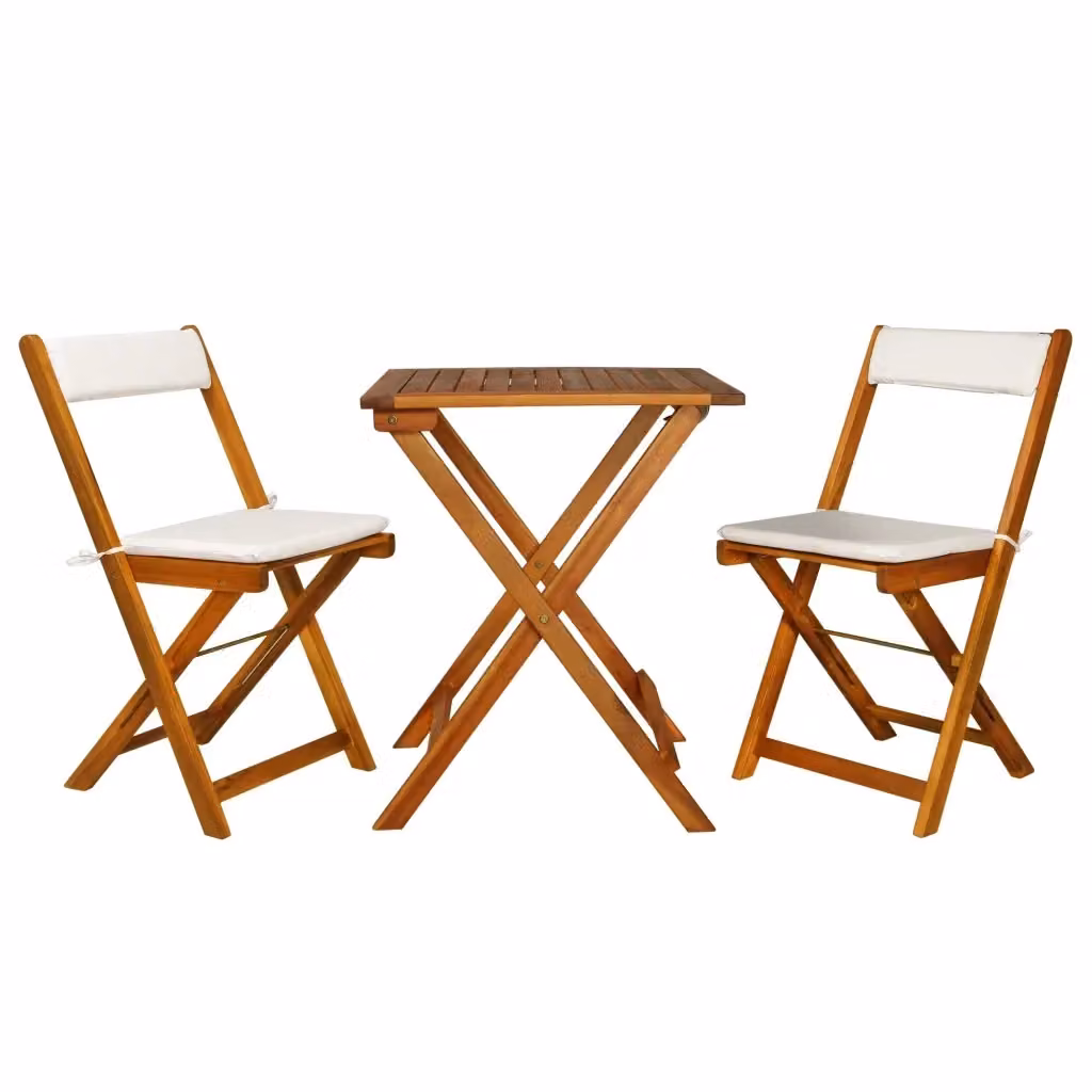 Set da Bistrot 3 pz in Legno di Acacia Marrone con Cuscini per Giardino e Terrazzo