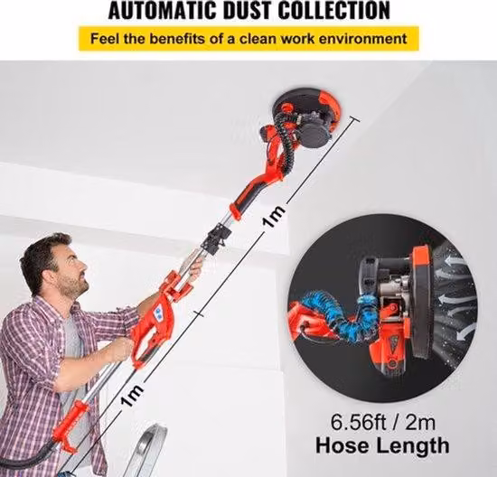 Levigatrice per cartongesso - 850 W - velocità variabile - telescopica - illuminazione a LED