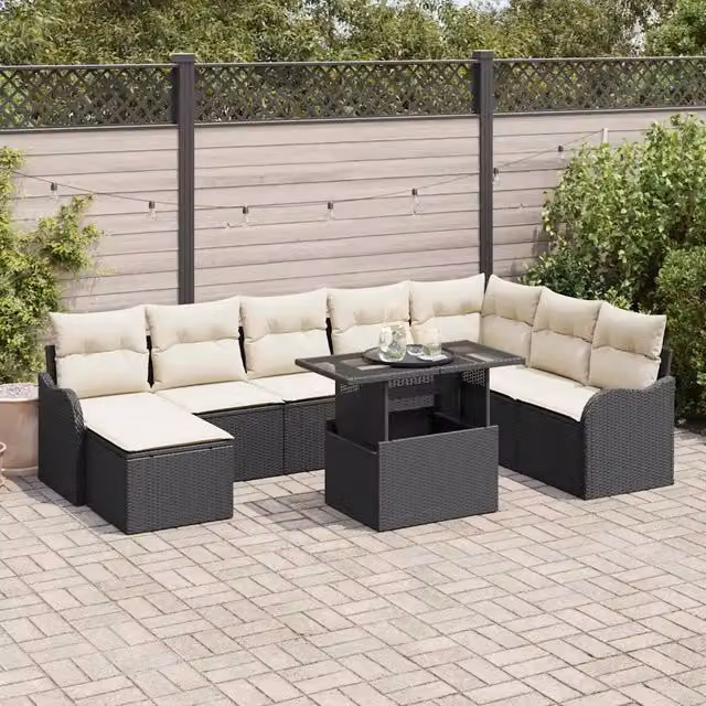 Set Divano da Giardino 9 pz Nero Poly Rattan 3348513