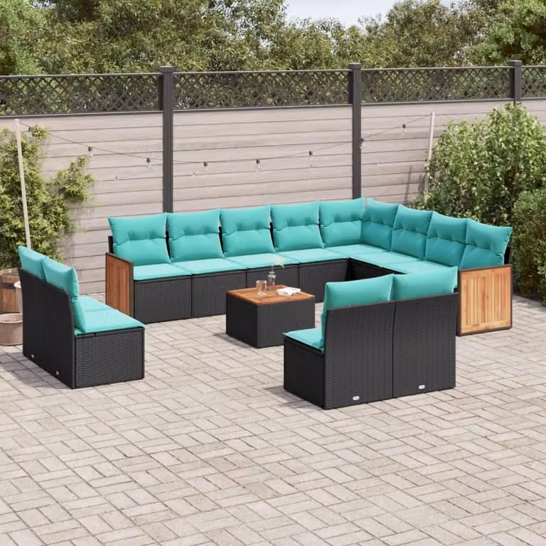 Maison Exclusive - Set da giardino 13 pezzi con cuscini, polyrattan nero