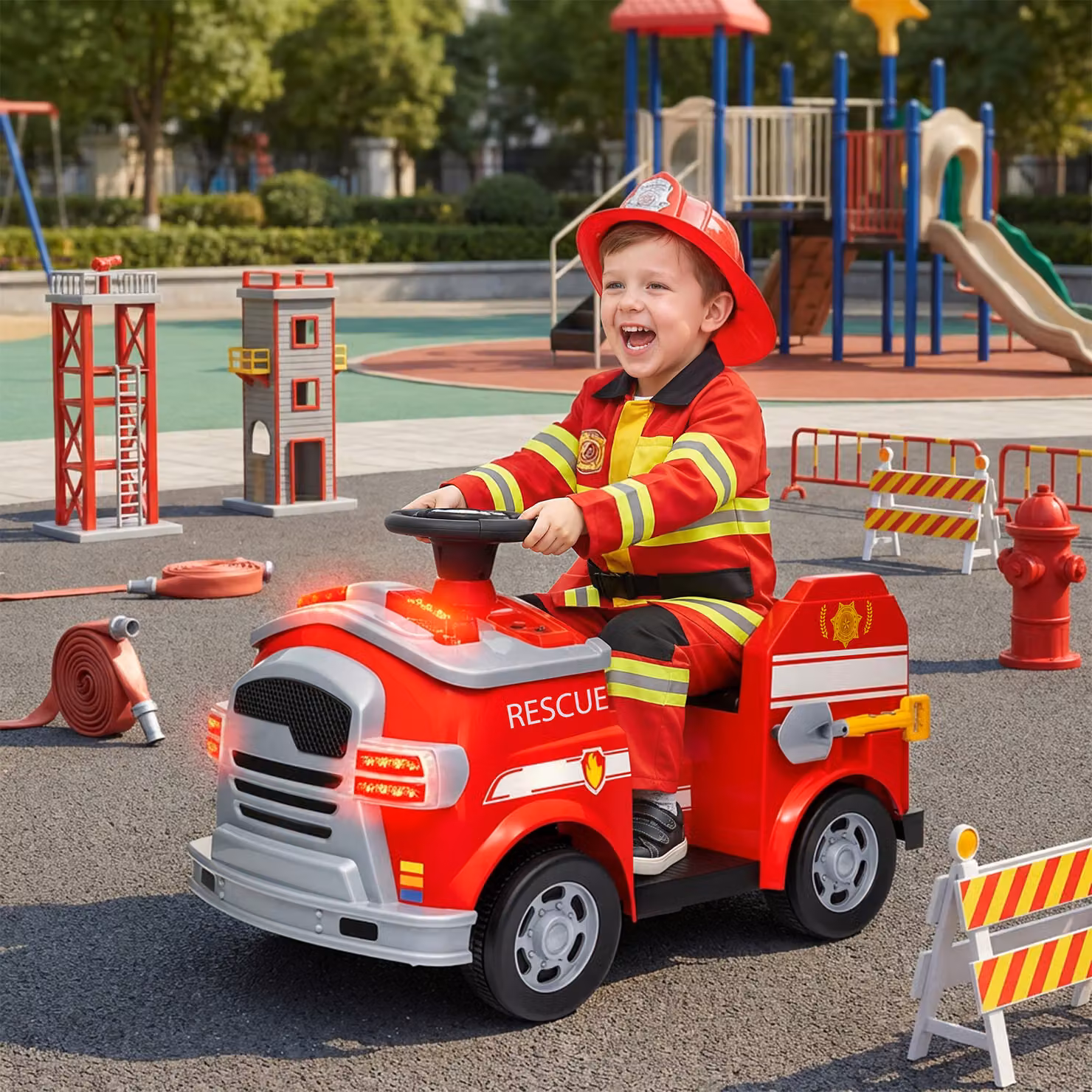 AIYAPLAY Auto Elettrica per Bambini Camion dei Pompieri con Batteria 12V Rosso – 2