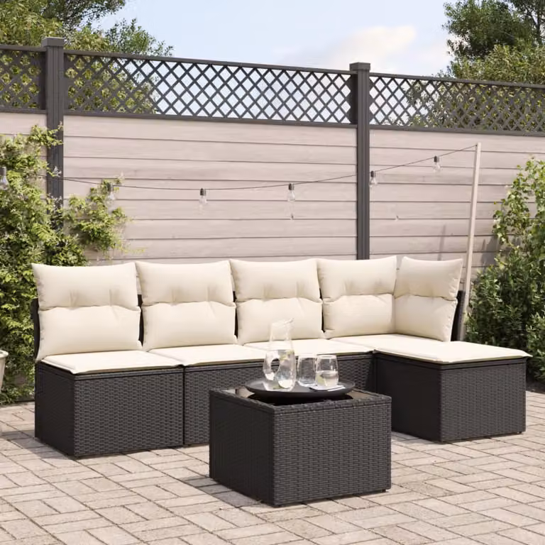 vidaXL Set Divano da Giardino 6 pz a L in Polyrattan Nero con Cuscini e Tavolino