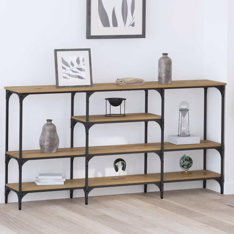 vidaXL Tavolo consolle in stile industriale in legno e metallo marrone L: 160 cm, P: 29 cm, H: 80 cm