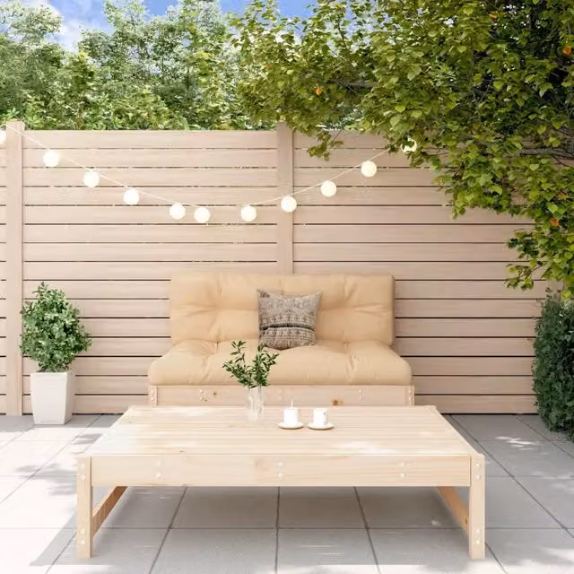 Set Salotto da Giardino vidaXL in Legno di Pino con Divano a 2 Posti e Pouf, Cuscini Beige Inclusi