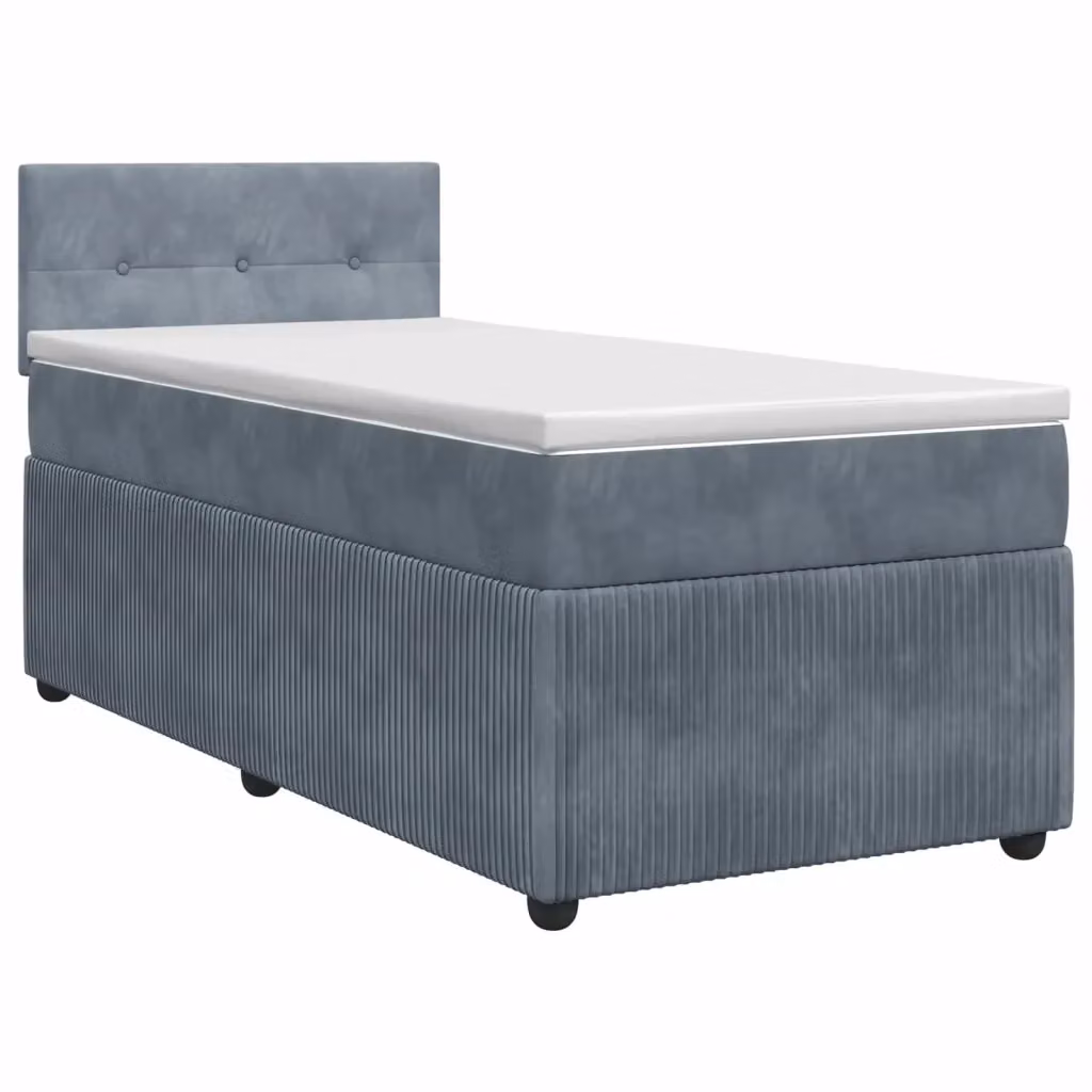 Letto box spring con materasso ibrido vidaXL in velluto grigio scuro e bianco L/P/H: 90 x 200 cm – 2