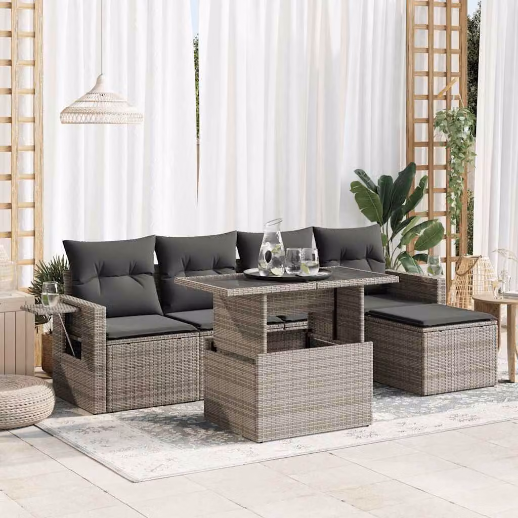 Maison Exclusive - Set Divano da Giardino 6 pz con Cuscini Grigio in Polyrattan