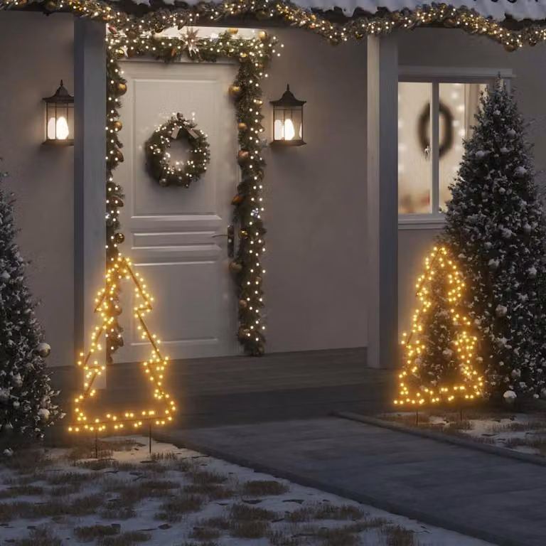 Decorazione Luminosa Natalizia a Forma di Albero vidaXL con 115 LED Bianco Caldo e Picchetti per Giardino, Altezza: 90 cm