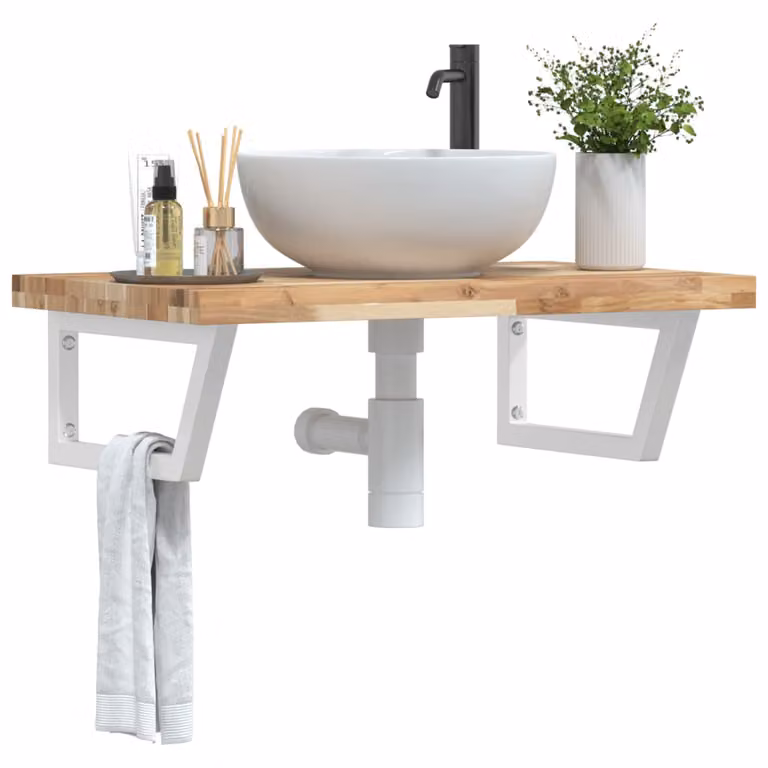 vidaXL Ripiano a Parete per Lavabo in Accacia e Metallo, Marrone e Bianco, L: 50 cm, P: 24 cm, H: 3 cm