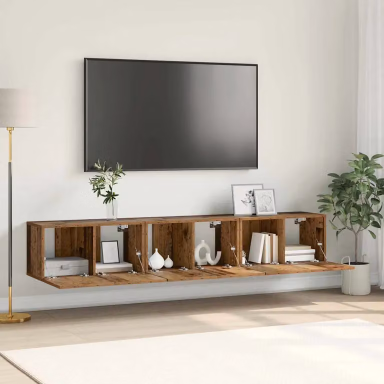 Set mobile TV moderno vidaXL in 3 pezzi, colore marrone, in legno MDF