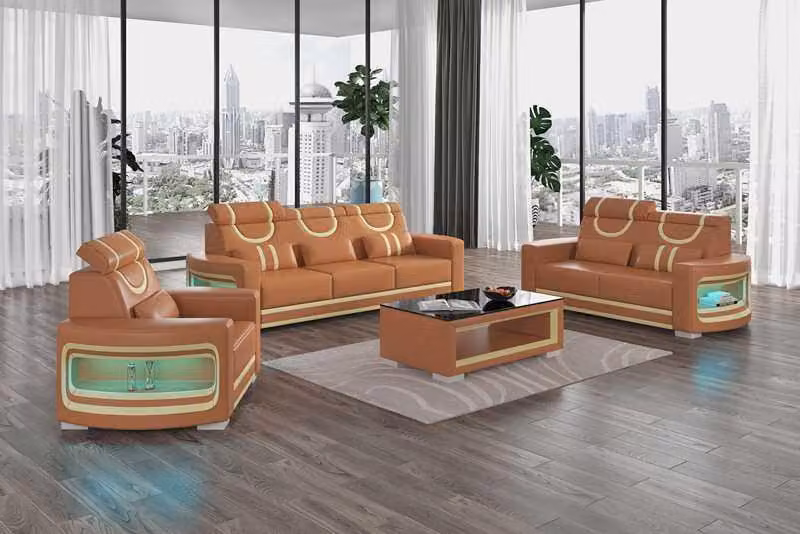 Sofagarnitur Luxus Komplette Couchgarnitur Braun Kunstleder Sofa 321