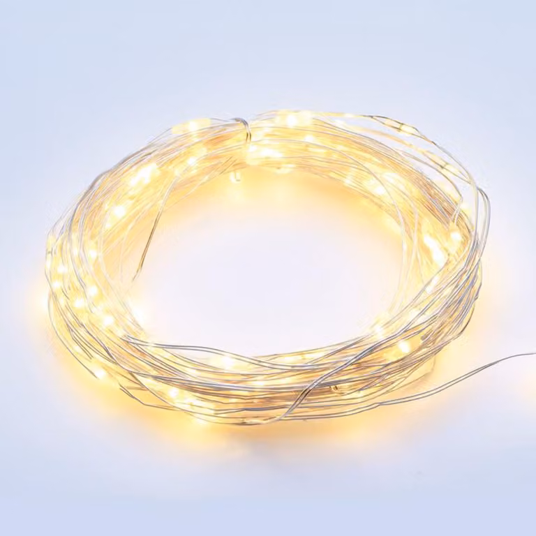 ACA Lighting 200 LED catena decorativa WW cavo rame argento 220-240V + 8 funzioni IP44 20m+3m 6W X01200112