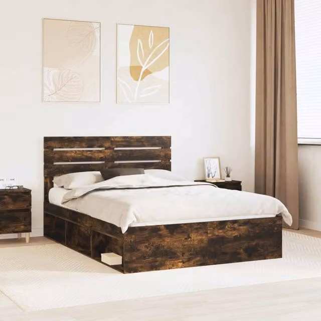 Struttura del letto Rovere fumé 150 x 200 cm Pino massello 3411403