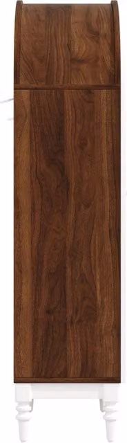 Vetrina ad arco 165 cm con ante doppie in vetro scanalato, 3 ripiani, MDF e metallo, finiture noce e bianco