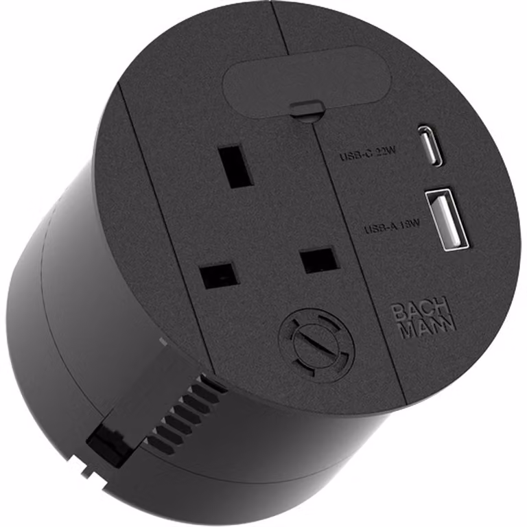 BACHMANN LOOP IN CHARGE UK USB A/C 22W, cavo di alimentazione 2,0m H05VV-F3G1,5mm² foro passante