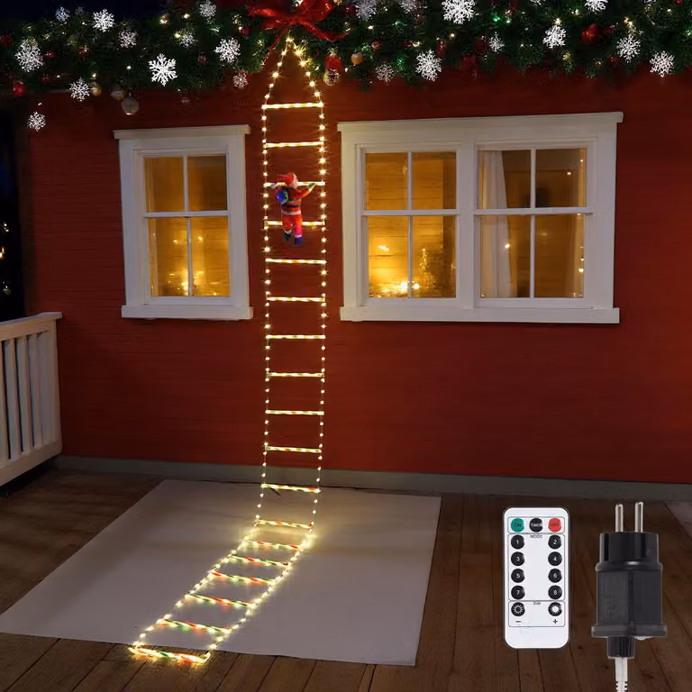 Decorazione natalizia a LED a forma di Babbo Natale, lunghezza 3 metri, 338 LED, con timer e telecomando, luce bianca calda