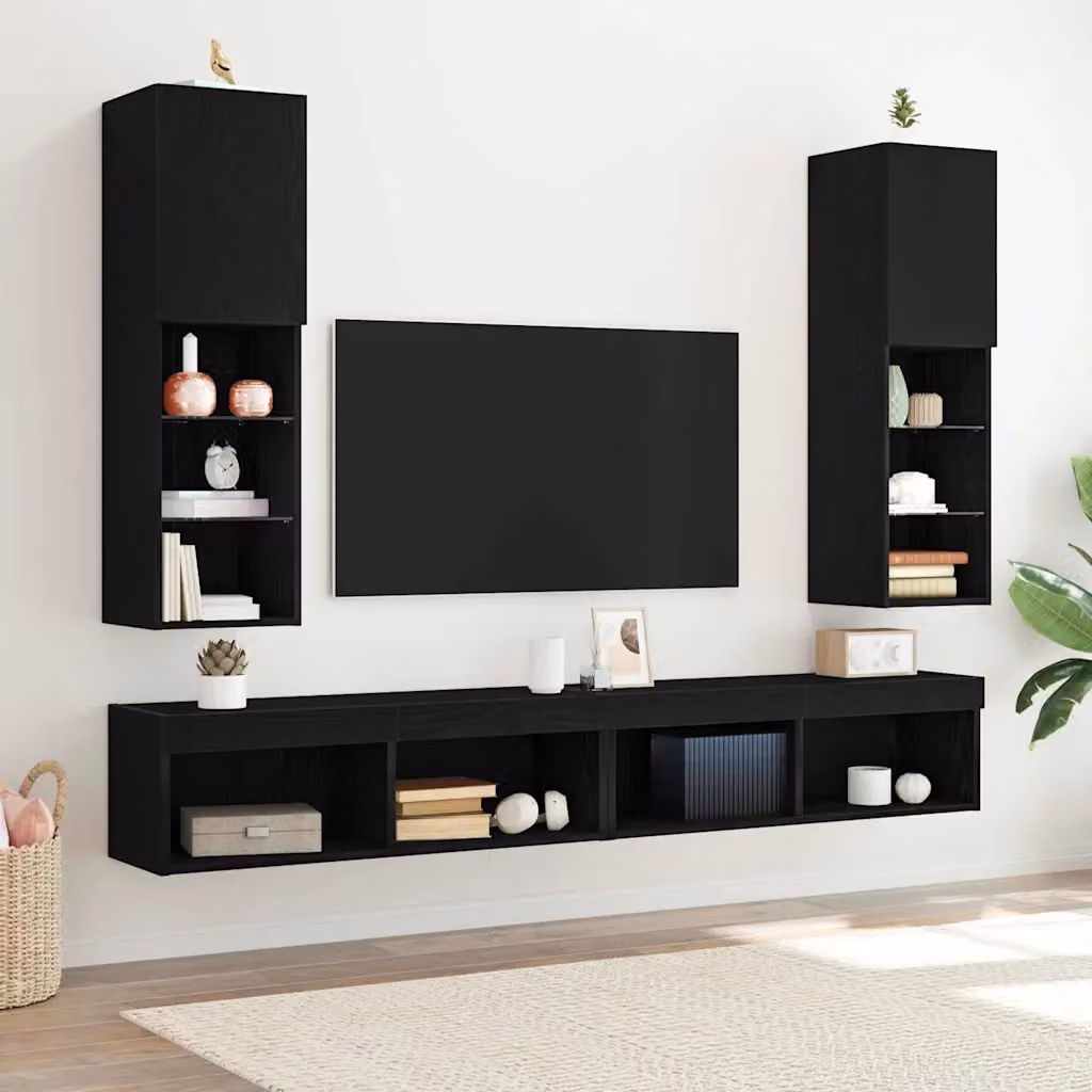 Set di 2 mobili TV moderni vidaXL in legno ingegnerizzato MDF colore Rovere e Nero