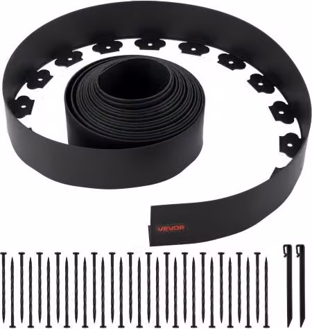 Bordatura per Giardino VEVOR in Plastica Nera con 30 Punte e 2 Picchetti, Resistente ai Raggi UV per Prato e Aiuole, L: 1000 cm, H: 10 cm