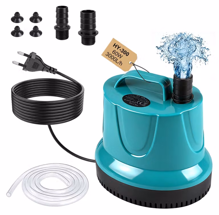 Piccola pompa per laghetto, 60W, 3000L/H, pompa sommergibile, pompa per acque sporche, colore verde