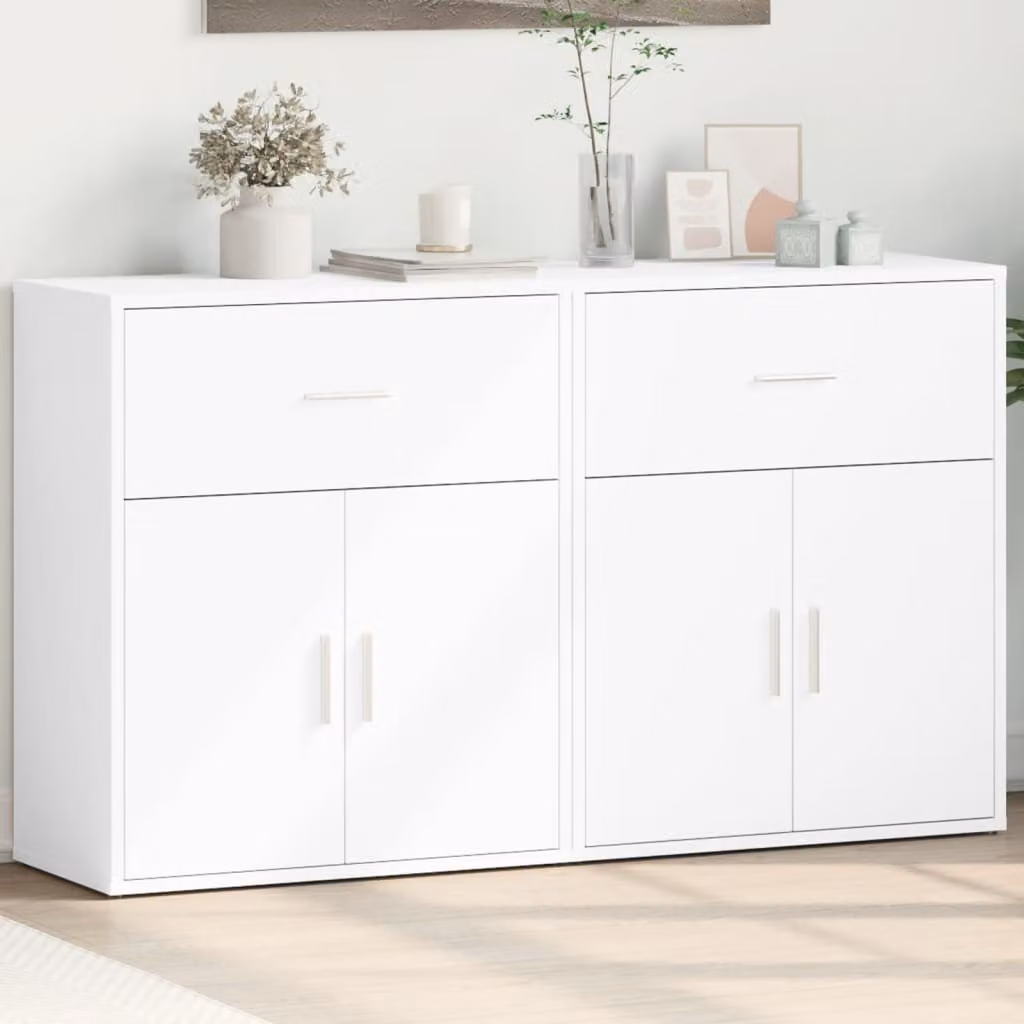 Set di 2 credenze bianche vidaXL in legno multistrato e MDF per sala da pranzo, modello moderno a parete, L 60 cm x P 31 cm x H 70 cm