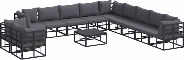 Set Divano da Giardino con cuscino 12 pcs Nero Alluminio