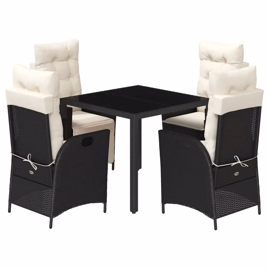 Set da Pranzo da Giardino vidaXL in Polyrattan Nero con Cuscini e Tavolo in Vetro – 2