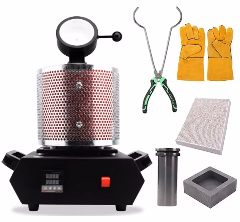 Fornace per la fusione di oro e argento - Macchina per la colata di gioielli - Capacità di fusione: 3 kg - 1400 W - 1100 °C - Tempo di fusione: 40-48 minuti - Kit rosso a 220 V