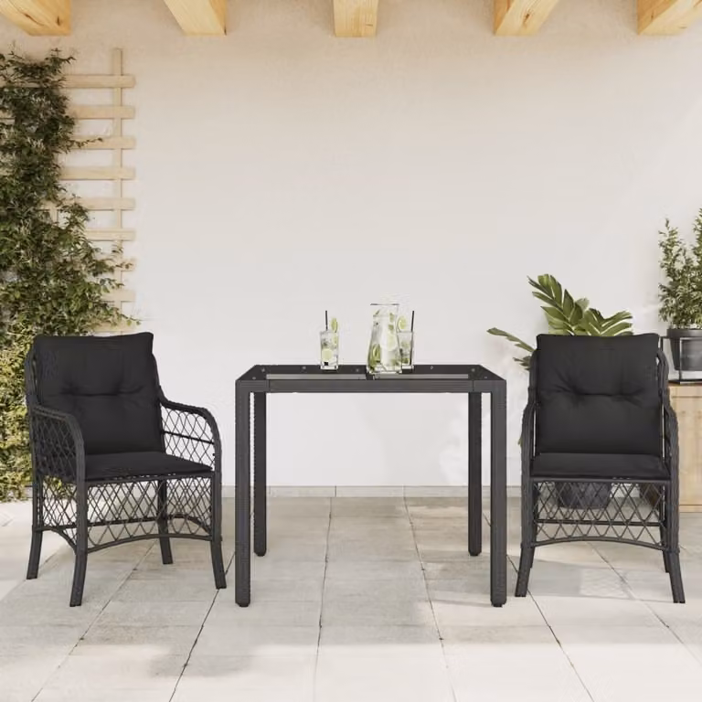 Maison Exclusive - Set da bistrot 3 pezzi con cuscini Nero Poly Rattan