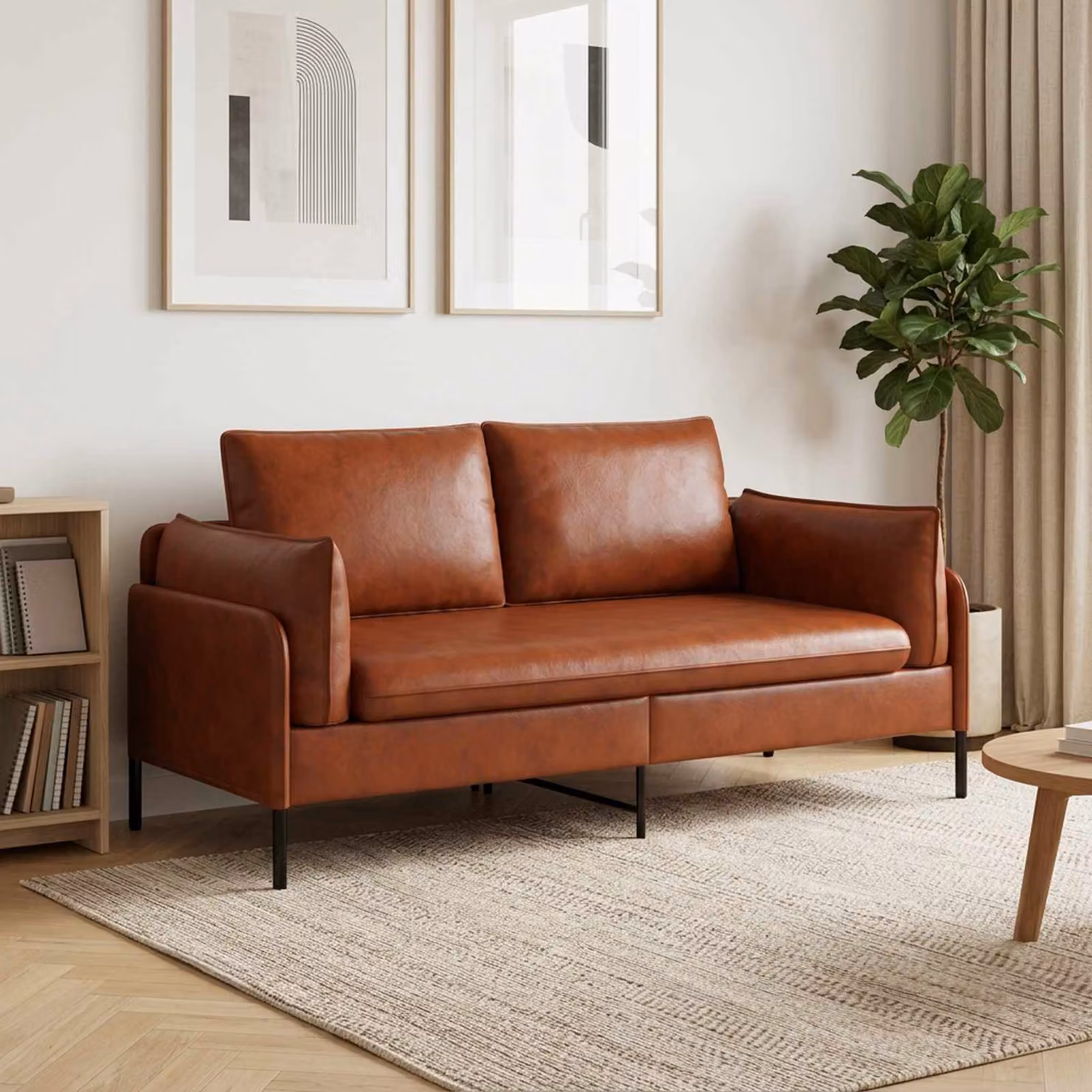 Divano a 2 posti moderno vidaXL in similpelle marrone con coperture rimovibili L: 188 cm, P: 81 cm, H: 89 cm