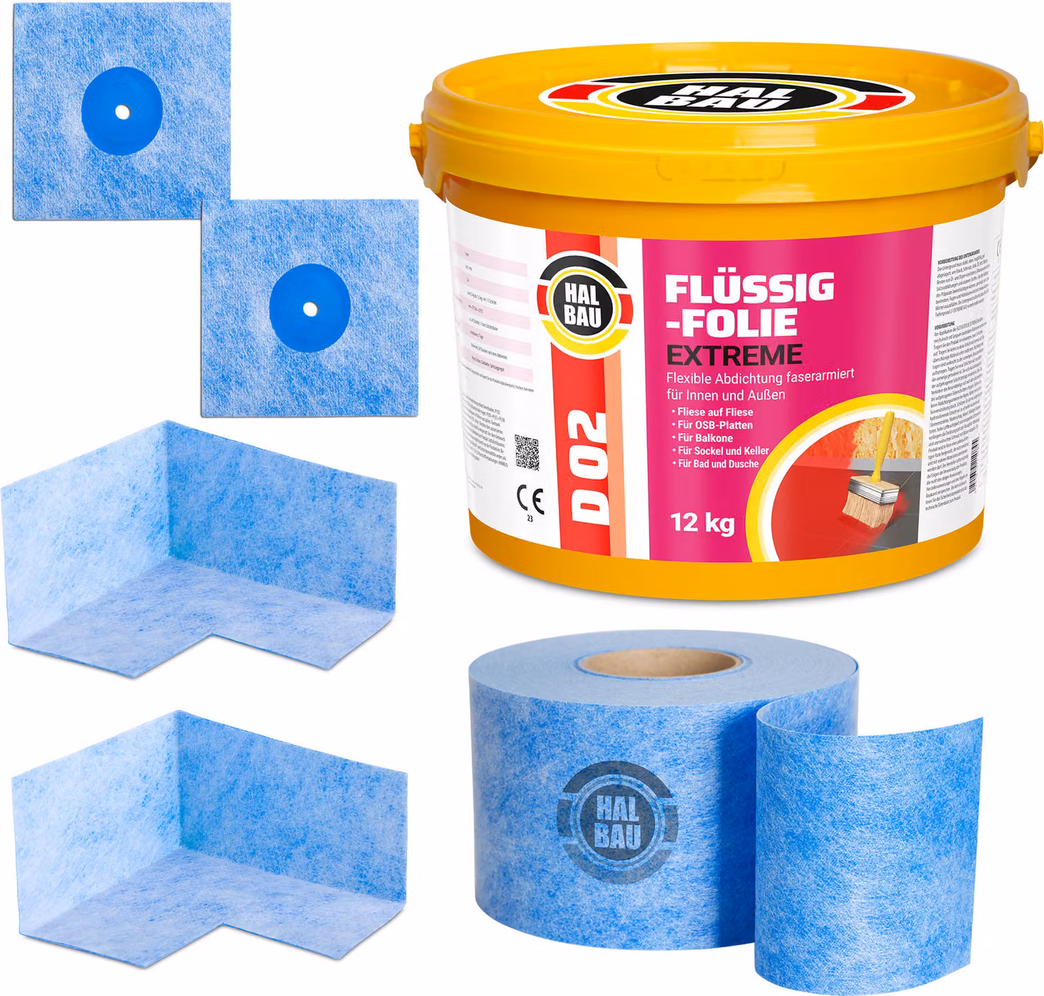 Kit di sigillatura per doccia da balcone: membrana liquida da 12 kg, nastro sigillante da 15 metri, angoli per esterno e interno, modello H318