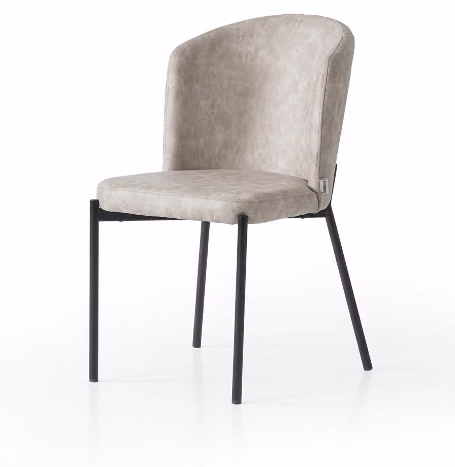 Sedia beige, comoda, morbida, in tessuto e metallo, in stile moderno, confortevole