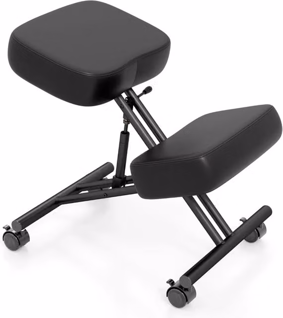 Sedia ergonomica da inginocchiarsi Design Mania con sedile angolato in ecopelle nera e ruote per ufficio o casa