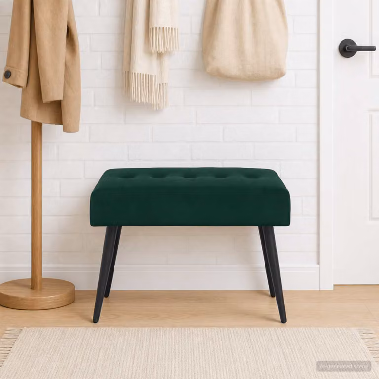 Panchina moderna vidaXL in velluto verde con bottoni imbottiti, L: 60 cm, P: 40 cm, H: 45 cm