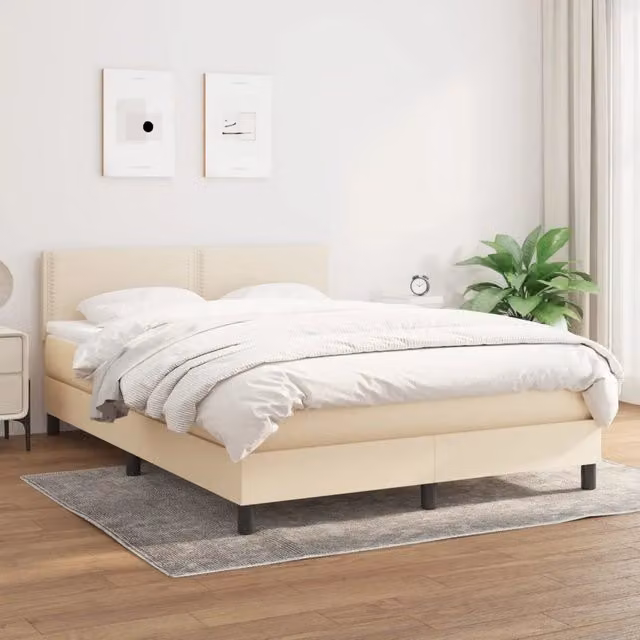 Letto Ibrido vidaXL con Giroletto a Molle e Materasso in Tessuto, Colore Beige e Bianco, L/P/H: 140 x 200 x 88 cm