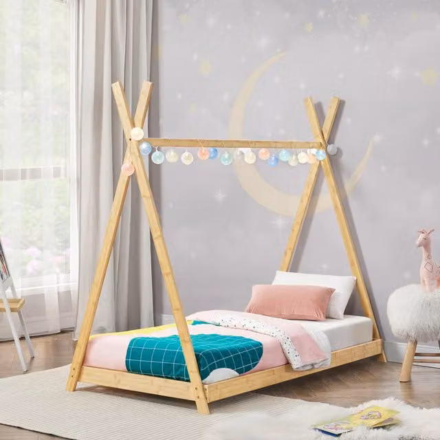 Letto Vimpeli per cameretta a forma di tenda indiana en.casa in bambù naturale beige e bianco L/P/H: 208 x 90 x 155 cm