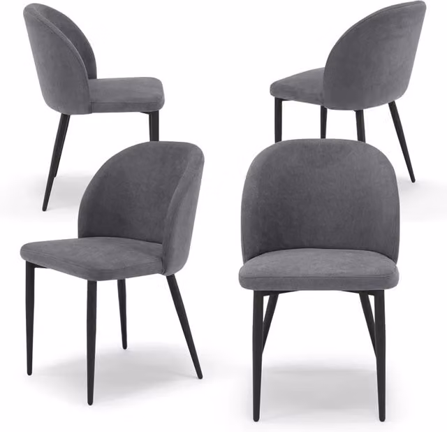 Set 4 sedie imbottite MADE IN ITALY MARTE per cucina, sala da pranzo e soggiorno, gambe coniche in metallo, schienale a e seduta rivestiti con tessuto idrorepellente, colore Grigio