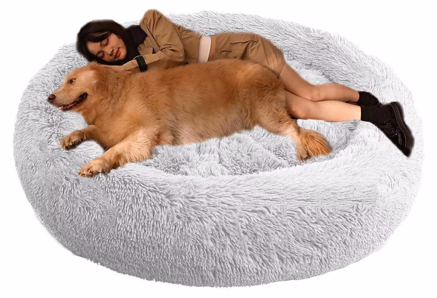 Cuccia ortopedica per cani, forma circolare, colore grigio chiaro, diametro 130 cm