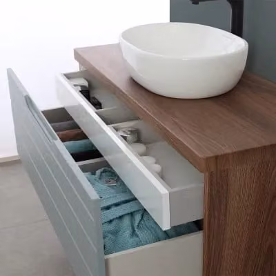 Mobile bagno sospeso Amalfi noce canaletto con lavabo e specchio L: 90 cm, P: 40 cm, H: 46 cm