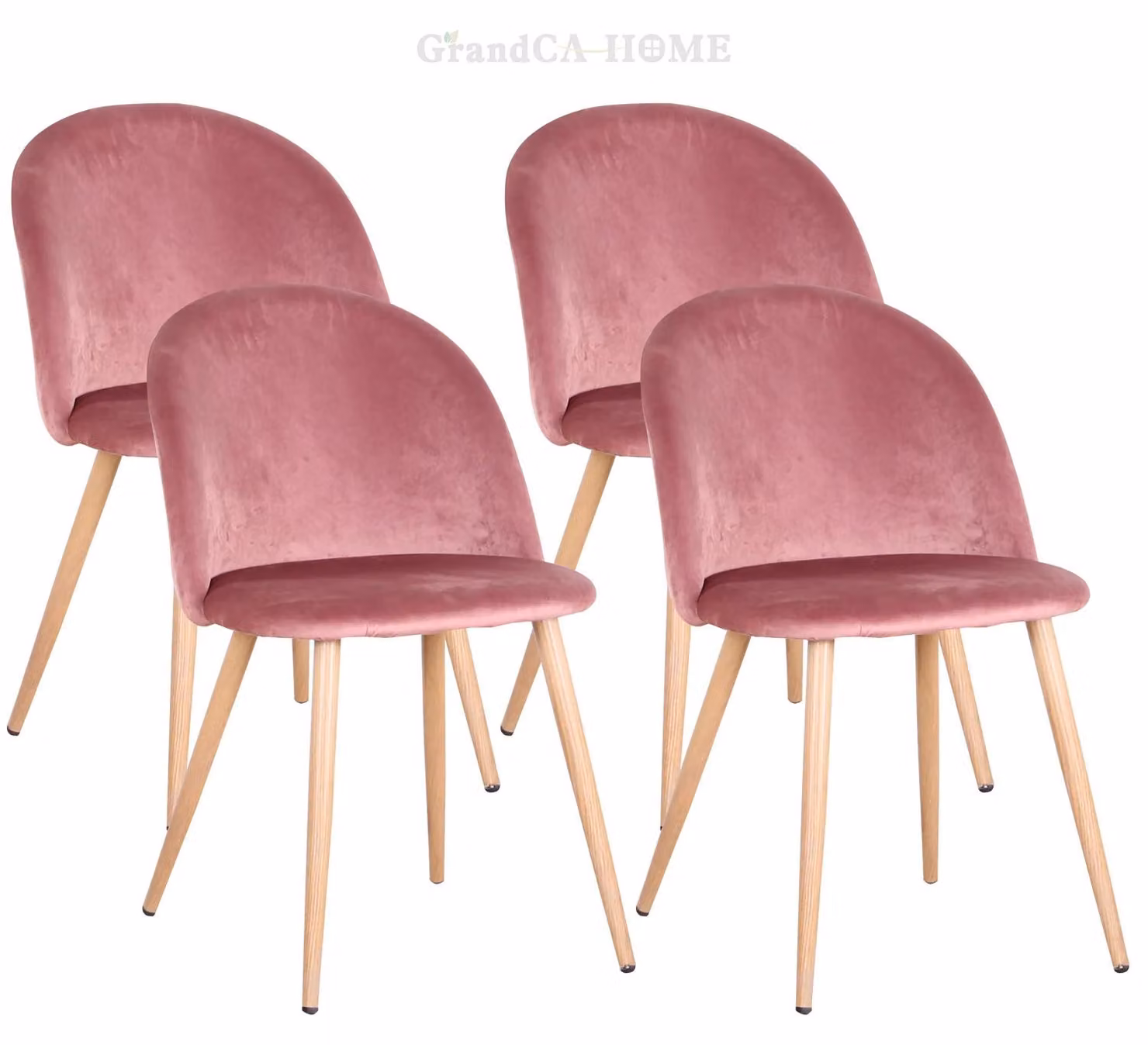 Set di 4 sedie da pranzo imbottite - Sedia da cucina in velluto - Gambe in metallo - Design scandinavo - Con schienale - Rosa