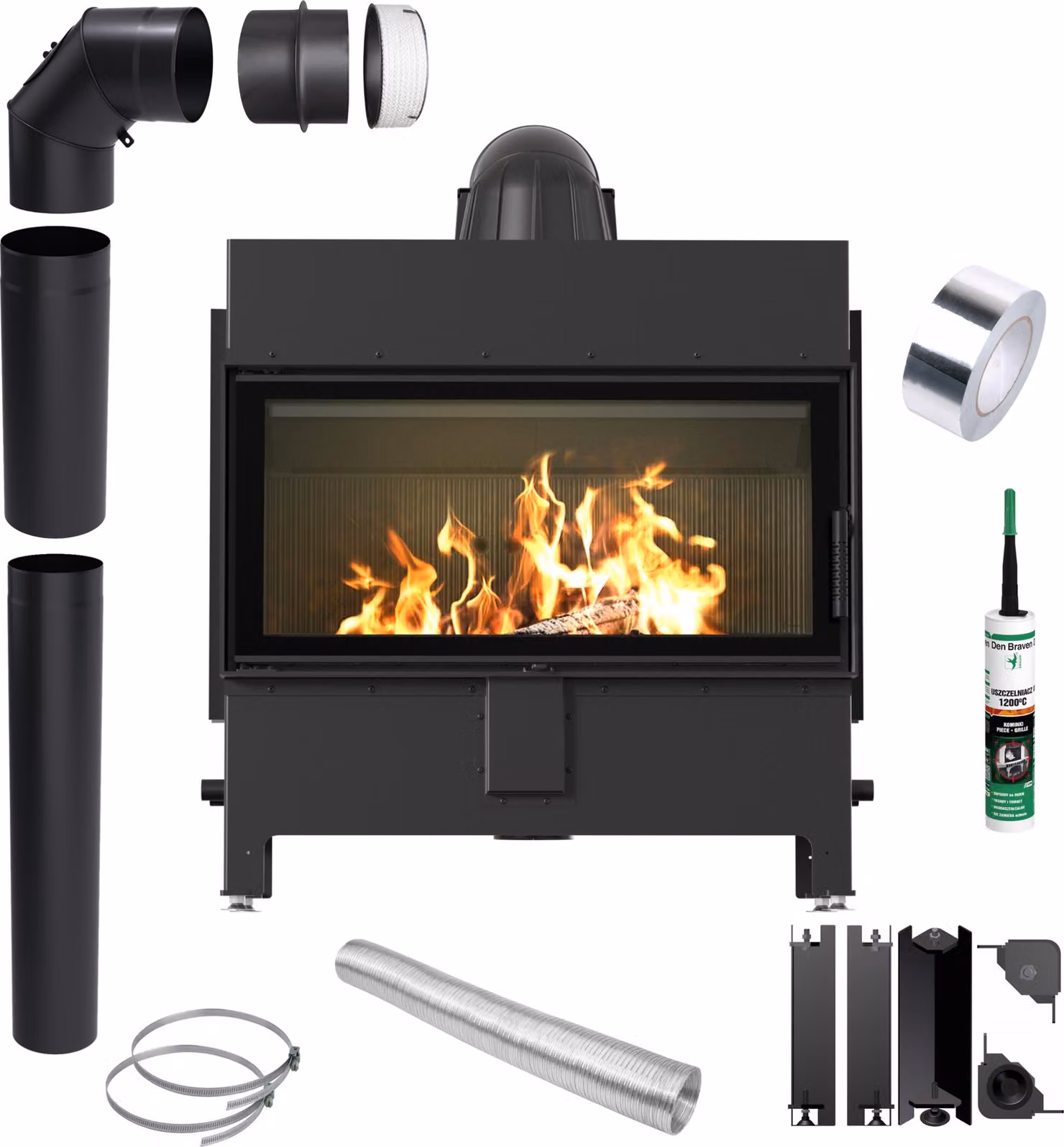 Inserto per caminetto KRATKI LUCY 16 kW fi 200 BLACK Set di tubi con chiusura
