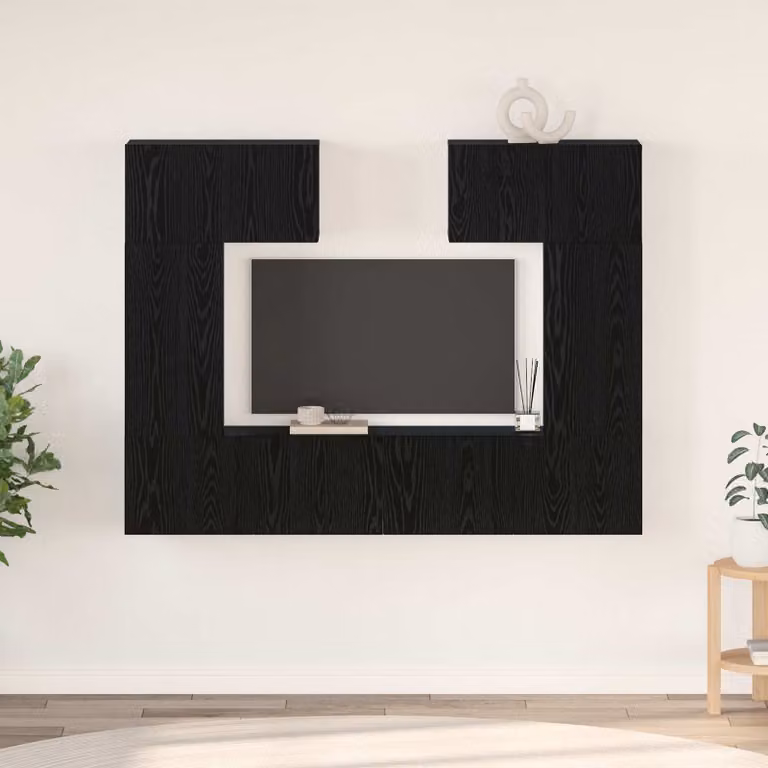 Set mobile TV moderno vidaXL in 6 pezzi, Rovere e Nero, in legno MDF e multistrato