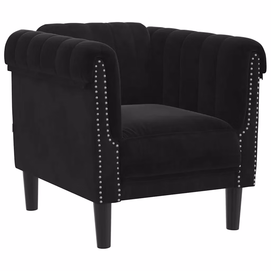 Poltrona moderna in velluto nero vidaXL con braccioli e struttura imbottita – 2