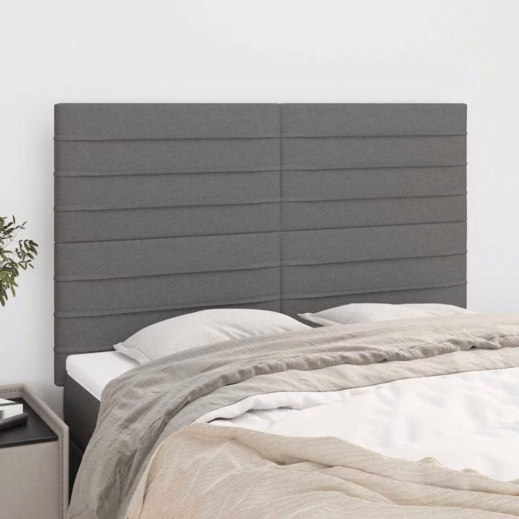 Testiera per letto vidaXL in tessuto grigio scuro con struttura in legno, L: 144 cm, P: 5 cm, H: 118/128 cm