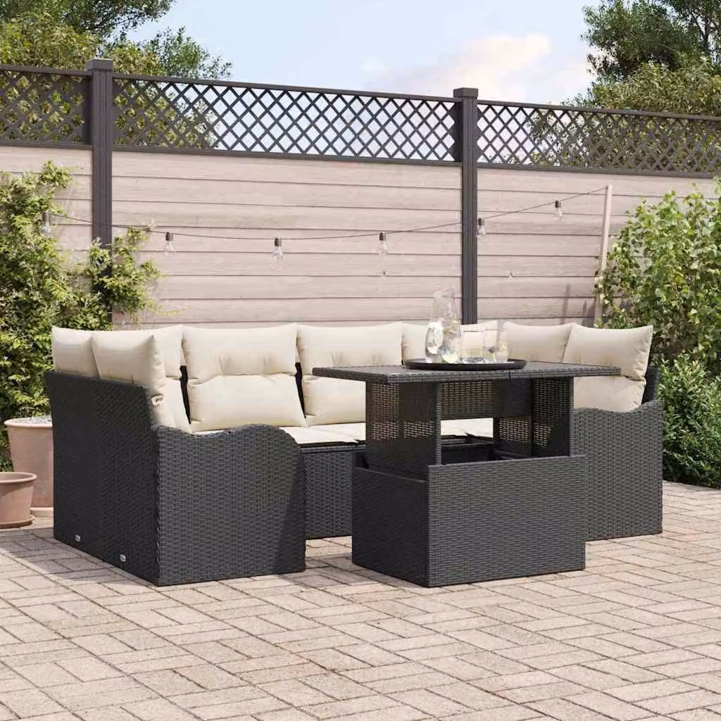 Maison Exclusive - Set Divano da Giardino con cuscino 7 pcs Nero Poly Rattan