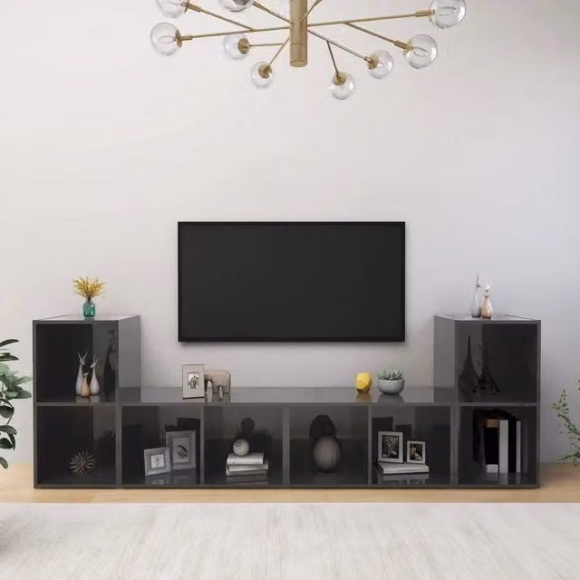 Set di 4 mobili TV vidaXL in legno multistrato grigio lucido L: 72 cm, P: 35 cm, H: 36,5 cm – 1