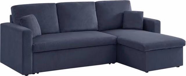 Divano letto angolare reversibile in velluto a coste, 3 posti, blu