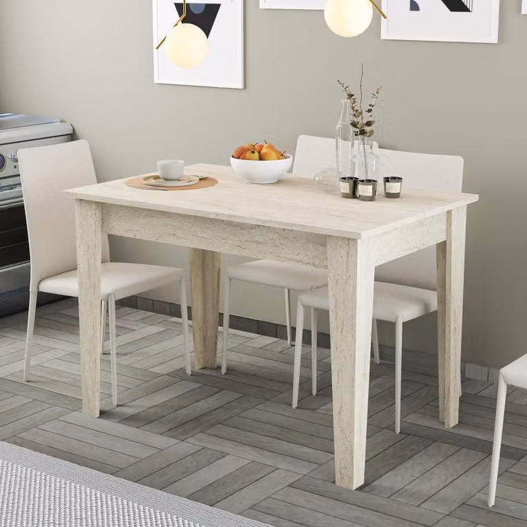 Zane - Tavolo Fisso, 110x72x75h cm Beige Marmo, 6 Posti
