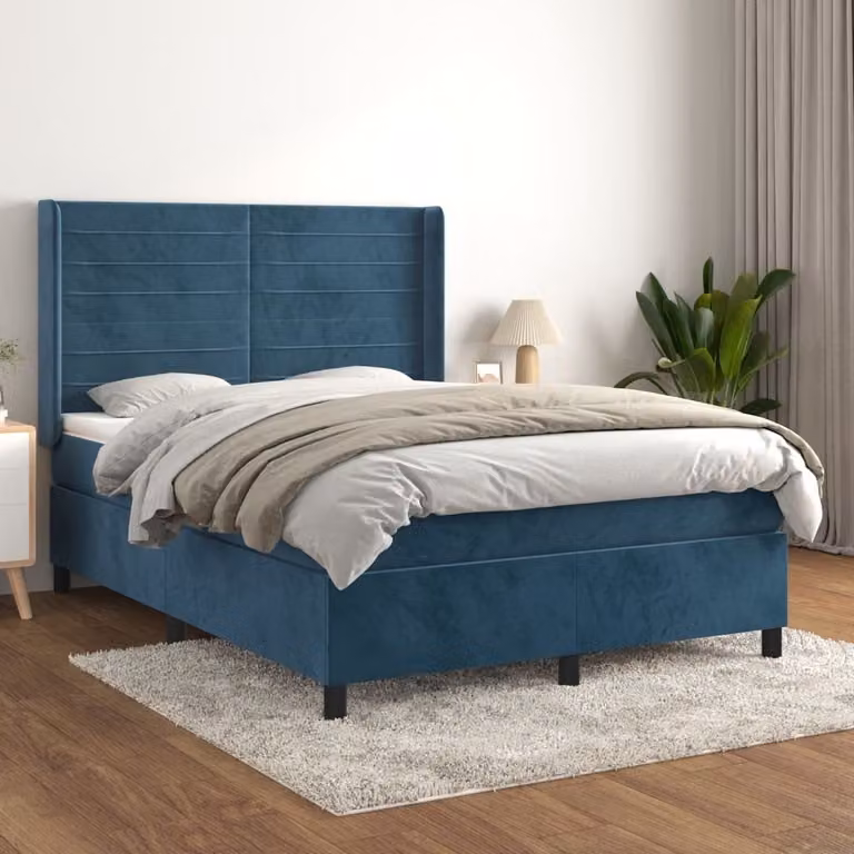 Maison Exclusive - Letto boxspring con materasso blu scuro 140x190 cm velluto