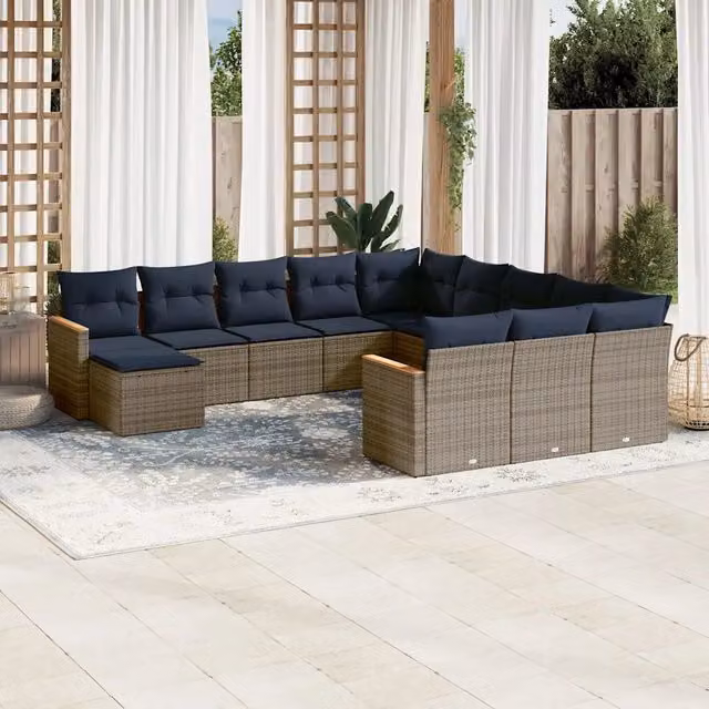 Set Divani da Giardino 12 pz con Cuscini Grigio in Polyrattan 3226586